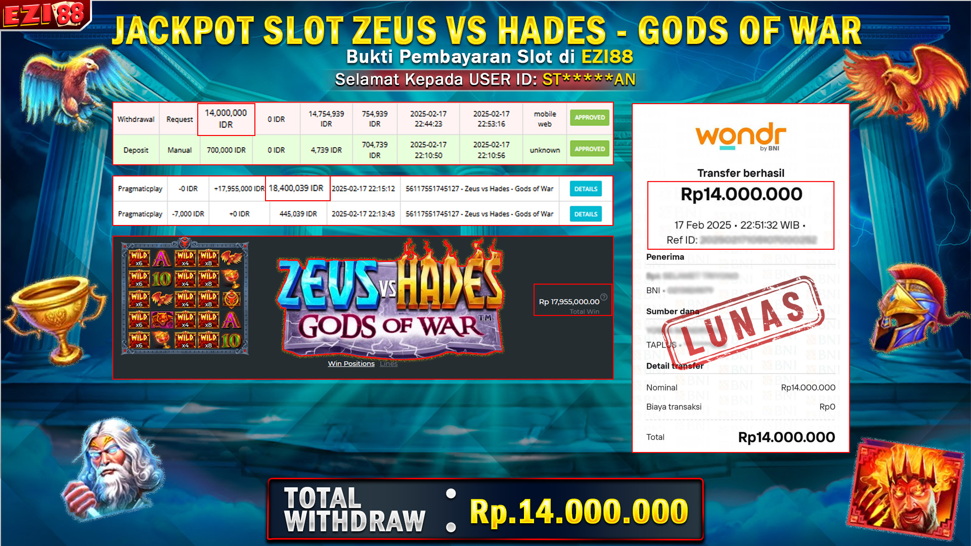 JACKPOT SLOT ZEUS VS HADES - GODS OF WAR
